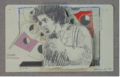 Dougal McKenzie: Communard (Warren Beatty), 13 x 21 cm, drawing, oil and collage, 2008; courtesy the artist and the Third Space Gallery (DmcK: one of the first ‘collage drawings\